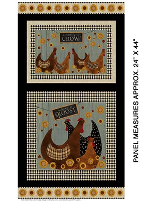 Rooster Chicken Sunflower Fabric Roost By Beth Albert Cotton Benartex 24  Panel • $8.95