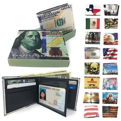 100 Lot Printed Designs Bifold Wallets Gift Box Mens Womens Wholesale • $500