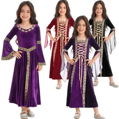 Kids Girls Medieval Dress Up Halloween Cosplay Renaissance Costume Gown Dress • $33.58