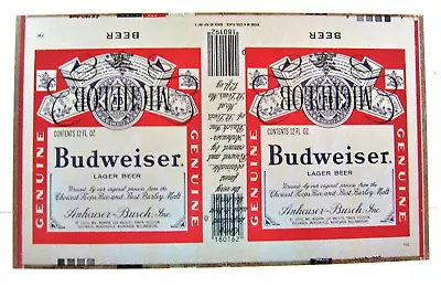 Vintage Budweiser Beer / Michelob Unrolled Flat Beer Can Error Label Sheet Sign • $26.99