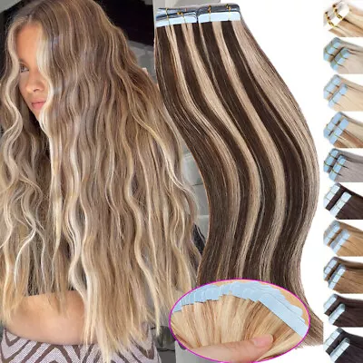 100G CLEARANCE Tape In 100% Real Remy Human Hair Extensions Skin Weft Body Wave • $32.21