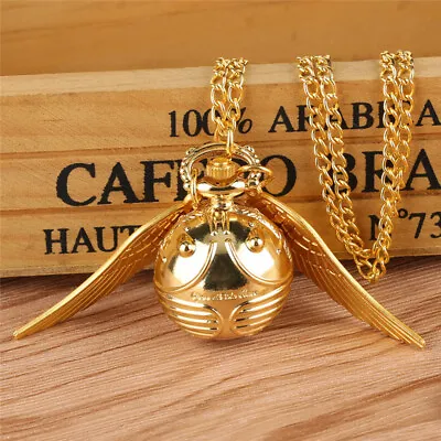 Gold Mini Size Quartz Round Pocket Watch With Chain Wings Accessory Kids Gifts • $4.03