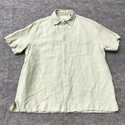 Tasso Elba Island Silk Linen Blend Short Sleeve Button Shirt Men's XL Green • $13.02
