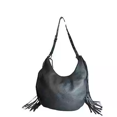 Michael Kors Black Leather Hobo Bag Purse Handbag With Fringe Boho Unique  • $125