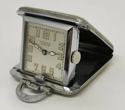 Vtg 1930 Türler Zurich Chrome Plate Mechanical Ladies Folding Travel Purse Watch • £135