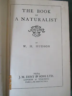 £7.95 • Buy The Book Of The Naturalist By W.H. Hudson