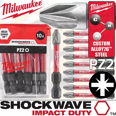 £11.95 • Buy MILWAUKEE PZ2 50mm Impact Driver Bits Pozi Screwdriver Bit SHOCKWAVE IMPACT X 10