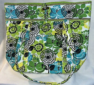 Vera Bradley 2012  Limes Up  Green Blue Floral Medium Tote Bag • $54.99