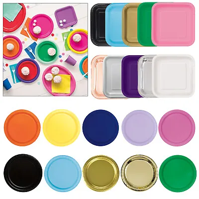 15+ Colours Paper Party Plates 7  / 9  Round & Square Shape Plate Event Catering • £4.99