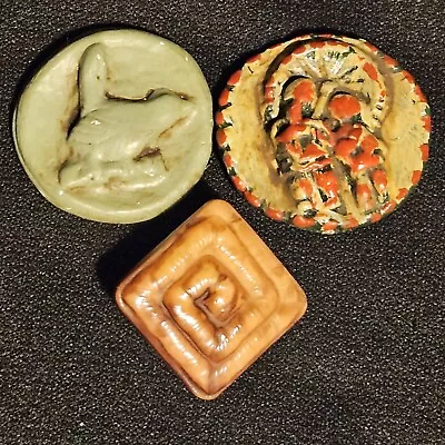 3 Vintage Primitive Handmade Composite Picture Abstract Buttons Lot 40Q • $0.99