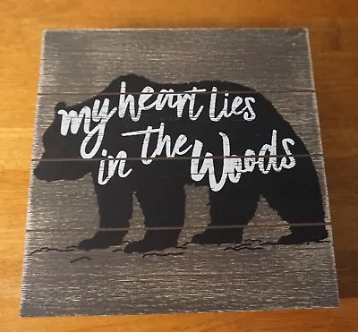 10  Wood Plank Black Bear Heart Woods Sign Rustic Lodge Log Cabin Home Decor NEW • $18.95