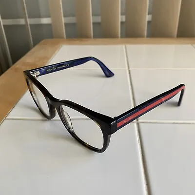 Gucci Eyeglasses Frames GG0005OZ 001 Dark Tortoise Blue Red Striped 53-20-145 • $99.99