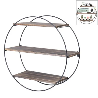 Hanging Storage Shelf Round Circular Wall Mounted 3-Tier Rack Decoration Black • $31.98