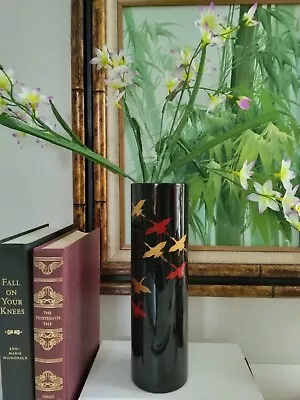 Vintage Lacquer MCM Ikebana Crane Black Gold And Red Cranes Birds • $27