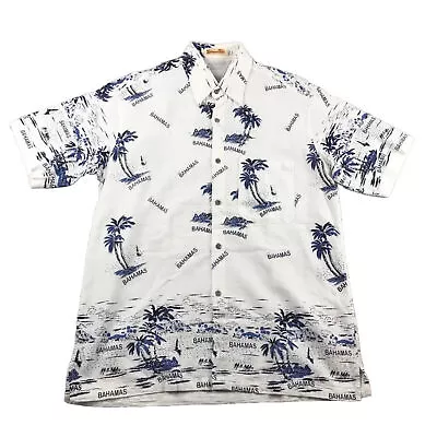 Shoreline Shirt Mens Large White  Bahamas AOP Button Up Short Sleeves Beach • $29.86