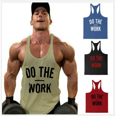 Men's Do The Work Gym Cotton Bodybuilding Tank Tops Muscle Fit Stringer Y Back • $8.99