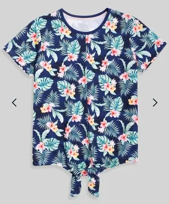 £10 • Buy Animal Lexi Floral Printed Organic Womens Tie Front T-Shirt Size UK14 BNWT Blue