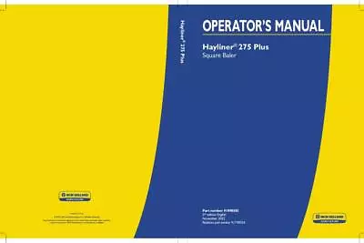 New Holland Hayliner 275 Plus Square Baler Operators Manual PDF/USB • $80.33