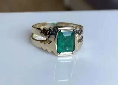 Mens Emerald Ring With 14k Yellow Gold Plated Engagement Ring Natural Emerald • $333.74