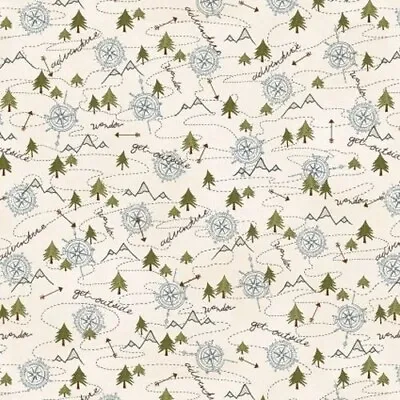 The Mountains Are Calling Flannel By Henry Glass - Cream Mt. Trail  #3138F-44 • $13.50