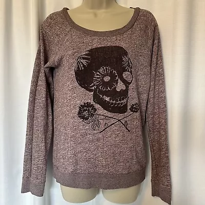 Women Volcom Skully Head Crew T Shirt Long Sz S Marled Lavender Sweatshirt Skull • $16.99