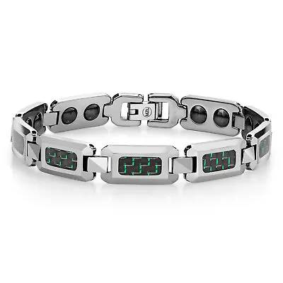 Men’s Green And Black Carbon Fiber Tungsten Bracelet (8.25 Inches In Length • $31.99