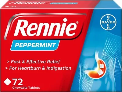 £20 • Buy Rennie Antacids Peppermint Flavour Heartburn Relief Acid Reflux 72 Tablets NEW