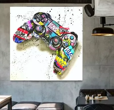 Playstation Controller Graffiti Street Art Print Wall Canvas Wrapped Wood Frame  • £12.74