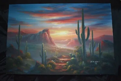 Original B. DUGGAN Southwestern Arizona Sunset Desert Painting Listed 36  X 24  • $399.99