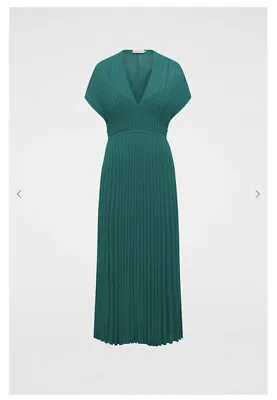 $380 • Buy 👗 SCANLAN THEODORE Emerald Green Pleated Rib V Neck Crepe Dress - Size 12