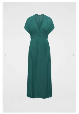 $380 • Buy 👗 SCANLAN THEODORE Emerald Green Pleated Rib V Neck Crepe Dress - Size 12