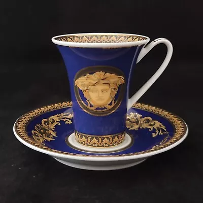 Rosenthal Versace Medusa Blue Set Of Espresso Cup & Saucer (defect) (D0471) • $70