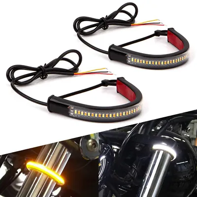 Amber White LED Fork Turn Signal Indicators Blinkers Light Strips For Motorcycle • $11.99