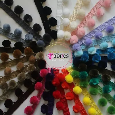 £2.45 • Buy Pom Pom Trim By The Metre, Luxury Velvet Feel, 20 Colours, 15mm Balls