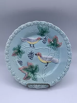 Vintage Majolica Highmount West Germany 230 Birds Grapes Blue 8.5” Plate 1960s • $19.99