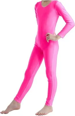 Girls Ladies Full Sleeve Footless Catsuit Scoop Neckline Dance Unitard For Dance • £16.99