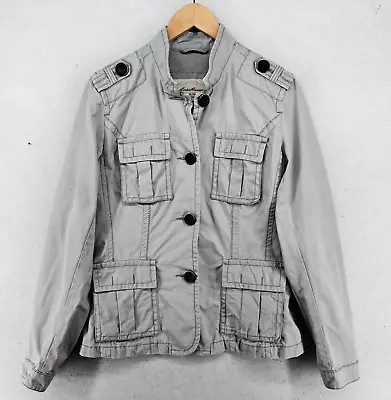 EDDIE BAUER Jacket Womens L Field Utility Ripstop Button Up Canvas Cotton Gray • $20.29