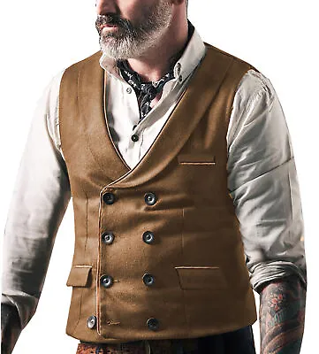Classic Mens Hunting Vest Suede Waistcoat Double Breasted Groom Vintage Retro++ • $49.49