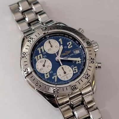 Breitling Colt Stainless Chronograph 40mm Automatic Watch A13335 Blue Dial BT65 • $1999.99