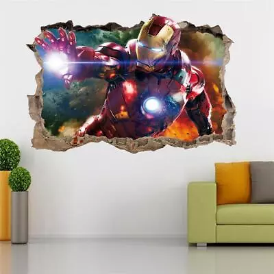 IRON MAN Avengers 3D Smashed Wall 3D Decal Removable Graphic Wall Sticker H159 • $15.61