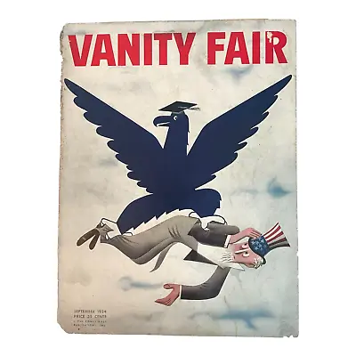 Vintage Vanity Fair Magazine September 1934 Cover Only Uncle Sam Eagle Education • $24.99