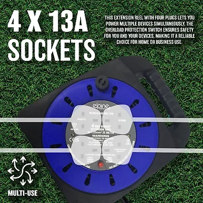 4 Way 25m Cable Extension Reel Safety Mains Socket Heavy Duty 13 Amp Electrical • £24.99