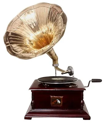 Replica Gramophone Player 78 Rpm Phonograph Brass Horn HMV Vintage Wind Up • $164.99