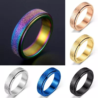 $5.95 • Buy Anxiety Spinner Rings Mens Women Rotating Fidget Ring Stainless Steel Sand Blast