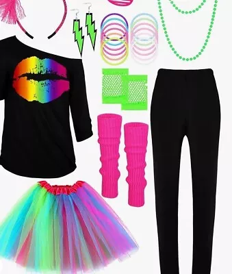 80s Women Halloween Costume Accessories Set T-Shirt Tutu Headband Earring 3XL • $17.99