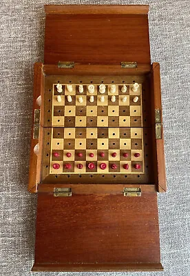 £285 • Buy RARE Original ANTIQUE Mahogany HARDWOOD Travel Chess Set JAQUES London COMPLETE