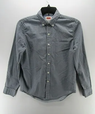 $8.50 • Buy Levis Shirt Men Small Blue Button Down Standard Fit Polka Dot Long Sleeve Preppy