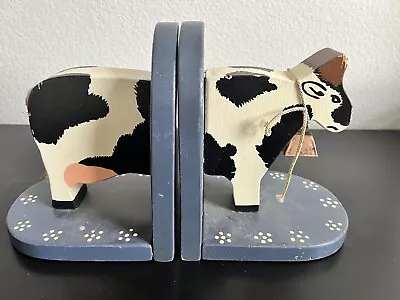 Vintage Adorable Wooden Cow Bookends • $14