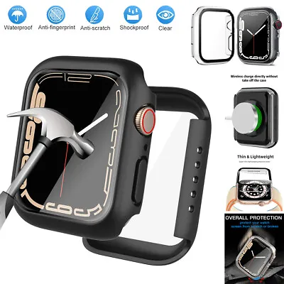 $8.89 • Buy For Apple Watch Series 7 8 45MM/41MM Cover Tempered Glass Screen Protector Case