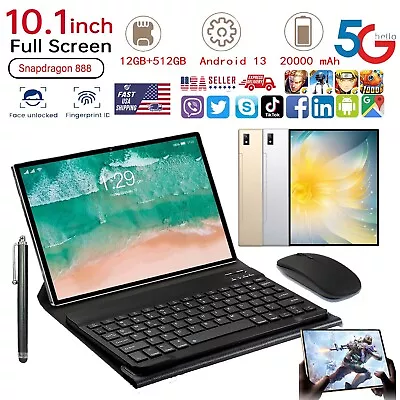 10.1  Tablet PC Android 13 Snapdragon 888 HD 4K 12GB+512GB 6+128GB Deca Core US • $151.59